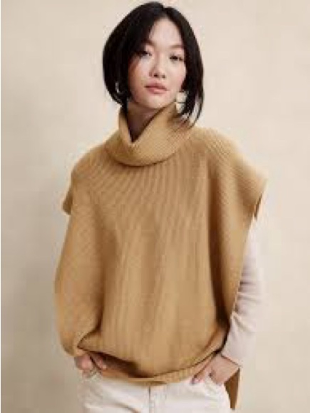 Banana Republic Turtleneck Sweater Poncho Brown Sugar M/L